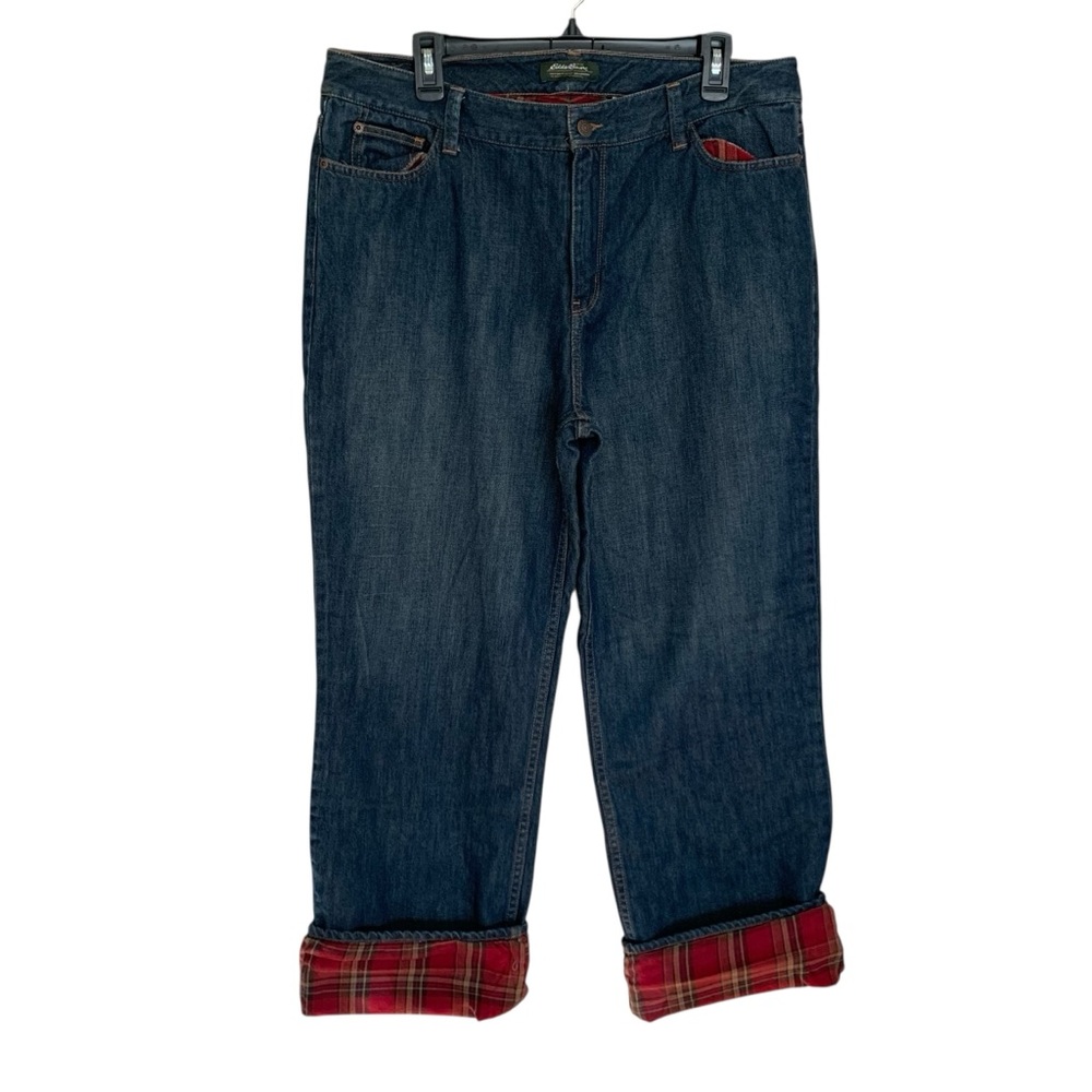 Eddie Bauer Womens Size 16 Blue Red Flannel Lined Jeans NEW